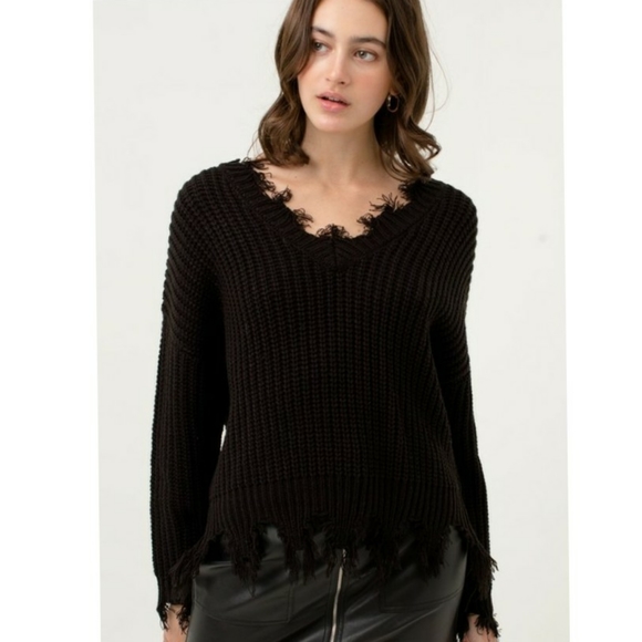 Black Ribbed jagged knit sweater - Picture 2 of 3